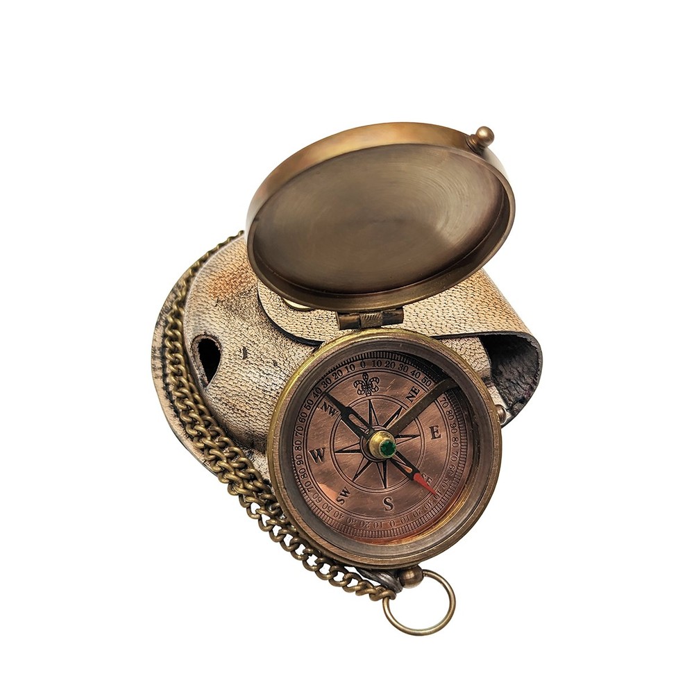 Antique Style Brass Pocket Compass Steampunk Clothing Accessory Nautical Decor