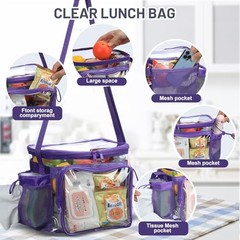 BORMELUN Medium Clear Bag with Pockets, gallon lunch boxes Dark Purple-1 pack