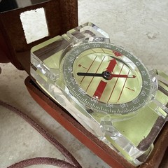 Vintage Acrylic Glass Compass w/ Mirrored Leather Case