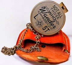 Not All Those Who Wander are Lost Quote Pocket Navigat Compass with Leather Case