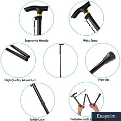 Folding Walking Stick Adjustable 33-37 Inches Lightweight Aluminum Blue