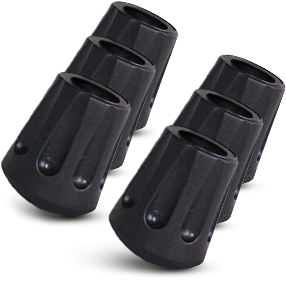 TrailBuddy Walking Stick Tips – Pack of 6 Replacement Rubber Cane Black