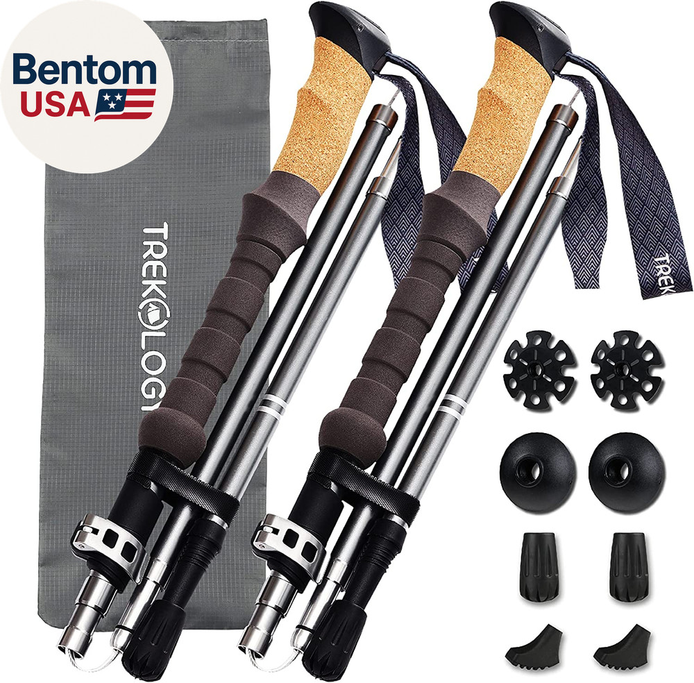 Trek-Z Cork Grip Trekking Poles – Lightweight Folding Hiking Poles, Adjustable H
