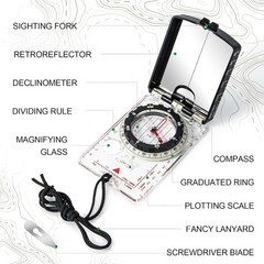 Hiking Mirrored Sighting Compass – With Adjustable Declination & Map LED