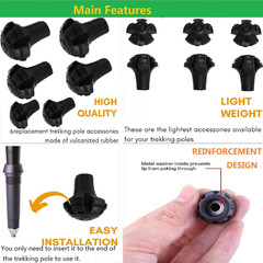 Trekking Poles Tips, Rubber Hiking Sticks End Caps Protectors Accessorie Fit Mo