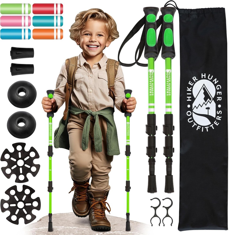 Lightweight Collapsible Kids Hiking Poles with Quick Adjustable Flip Locks