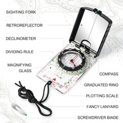 Orienteering Compass with Sighting Mirror – Adjustable Declination for Hiking &