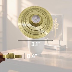 Mini Feng Shui Luo Pan Compass, Solid Brass Portable Bagua Compass with Rotating