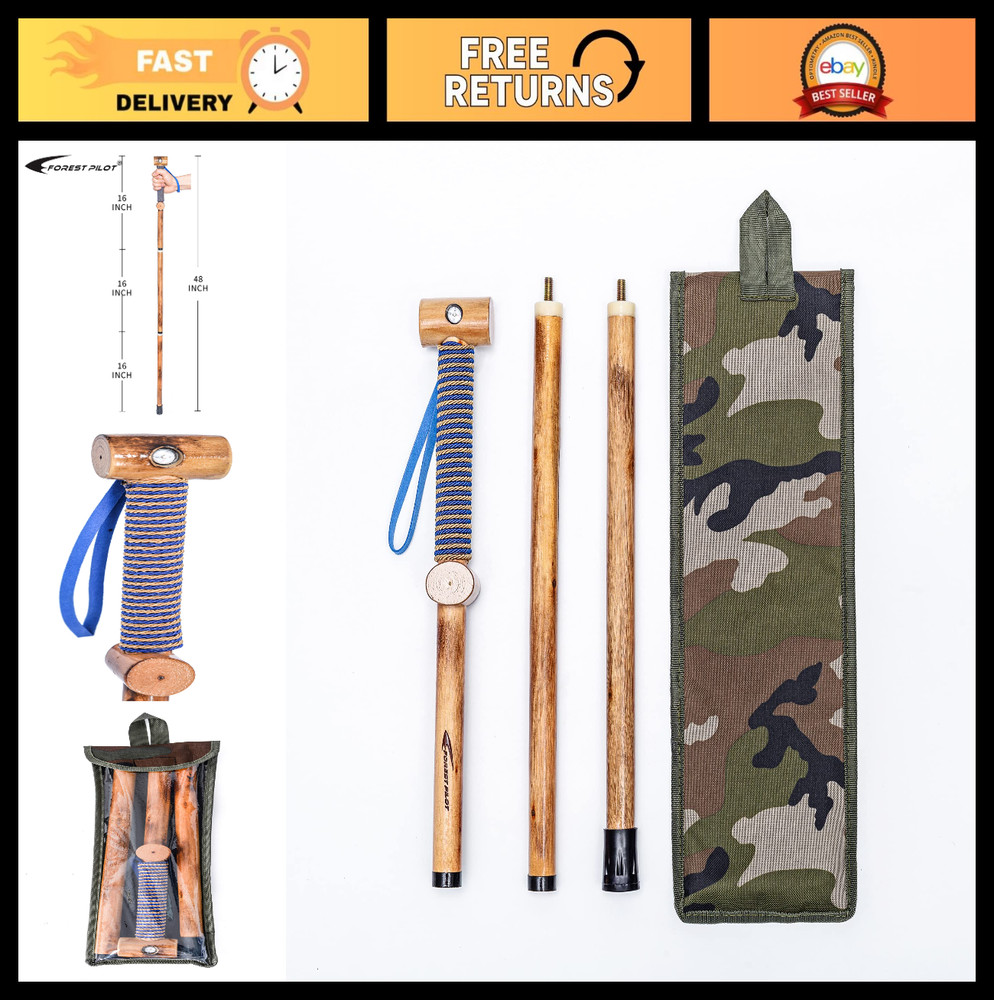 3pc Detachable Hiking Walking Stick Set with Compass, Soft Grip, Rubber Tip – 48