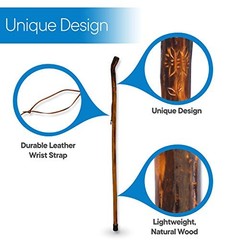 Nature Wood Walking Stick – Wooden Hiking Stick and Trekking 48″ Smooth Handle