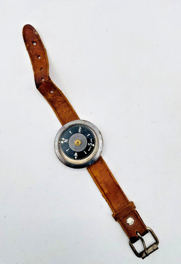 Wrist Compass with Brown Leather Strap Black Analog Dial for Hiking & Scouting