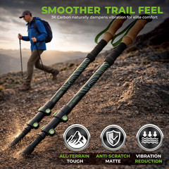 3K Carbon Fiber Trekking Poles (210G) – Pair of Ultralight Hiking Poles with Cor