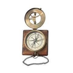 Vintage Antique Sundial Compass, With chain, With Wooden Box