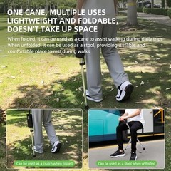 Lightweight Folding Hiking Pole with Seat, Aluminum Walking Stick, Anti-Slip, Ea