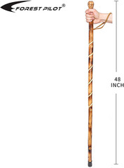 Big Ball Head Twisted Style Wooden Walking Stick for Hiking with Compass (Nature