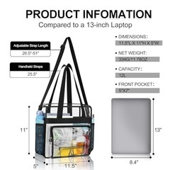 Clear Bag for Stadium Events, 12x6x12 Transparent Stadium Messenger Bag Black