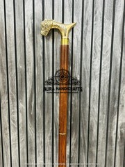 AURA Handmade Wooden Walking Stick With Brass Tiger Head Handle 37″ Easter Gift