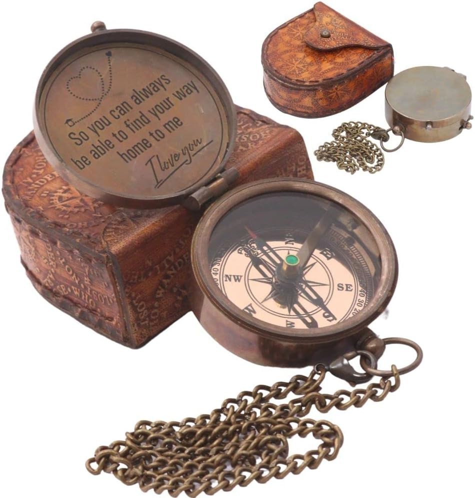 RII to My Husband I Love You, Brass Compass Engraved Gifts for Men, Bronze Gi…