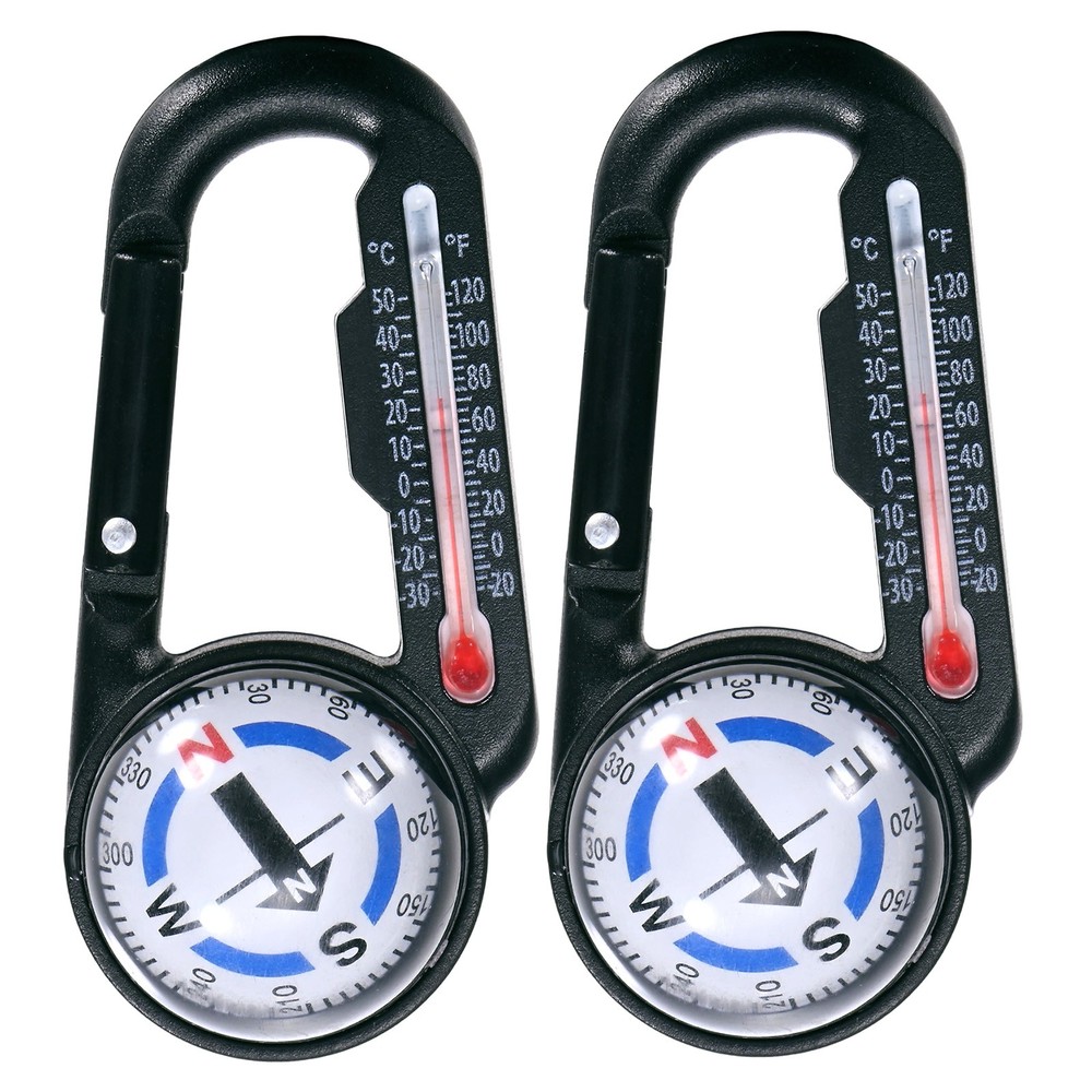 Keychain Compass [2PCS] – Ball Compass and Thermometer Buckle – [White, Black]
