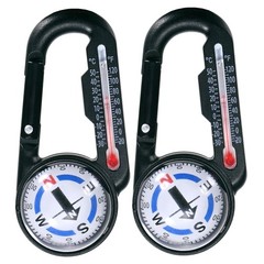 Keychain Compass [2PCS] – Ball Compass and Thermometer Buckle – [White, Black]