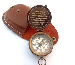 Antique Bronze Engraved Compass Joshua 19 Baptism Confirmation Gift Religion
