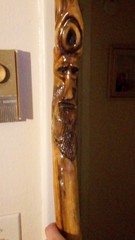 Hand-Carved Wooden Walking Stick with Face Design, Brown, Hiking, Unisex Adults
