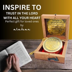Trust in The Lord – Proverbs 3: 5-6 Engraved Compass, 2 Inch, Rustic Brass