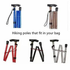 Folding Aluminum Trekking Pole – Collapsible Hiking Walking Cane Travel Stick