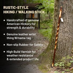 Handmade Wooden Walking Cane with Genuine Leather Wrist Strap