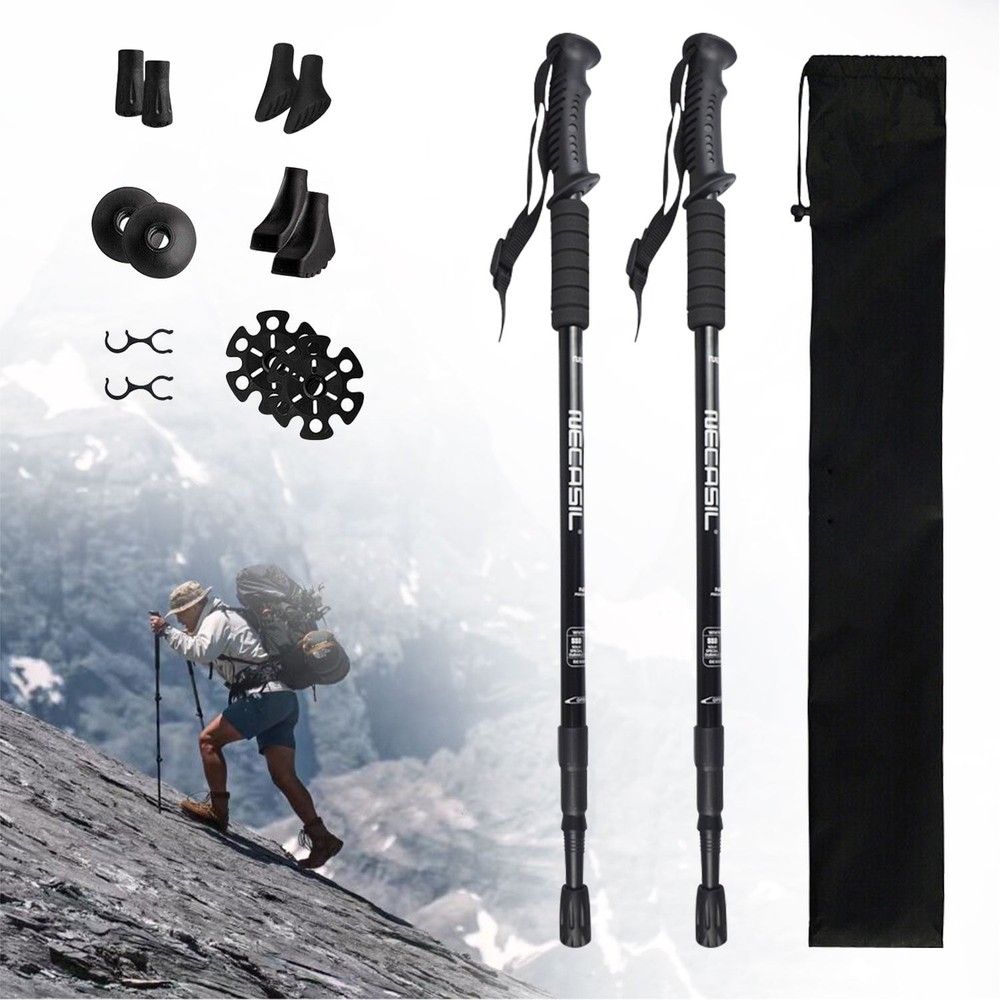 2X Hiking Trekking Poles Nordic Walking Sticks Adjustable Anti-shock Alpenstock