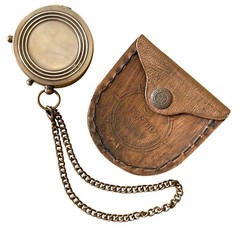 Antique Brass Flat compass with Leather Case engraved box Hiking camping Gift