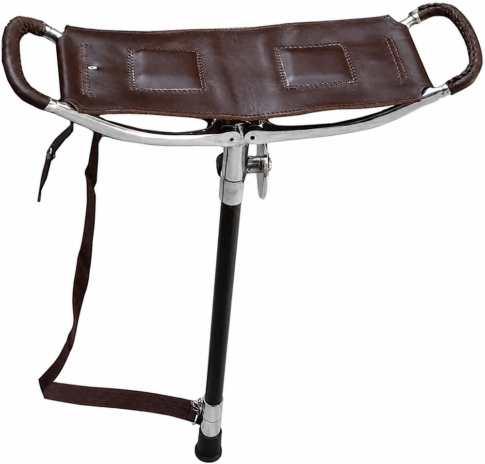 BIG SIZE BROWN LEATHER SHOOTING STICK WITH RUBBER Ferrule Walking Chairs