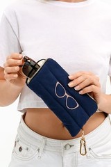 Padded 11.3 oz Cotton Canvas Sunglasses Case – Soft Knit Lining, Rose Gold Navy