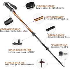 Aluminum Trekking Poles Quick Adjustable Locks Comfort Handle Padded Strap Snow