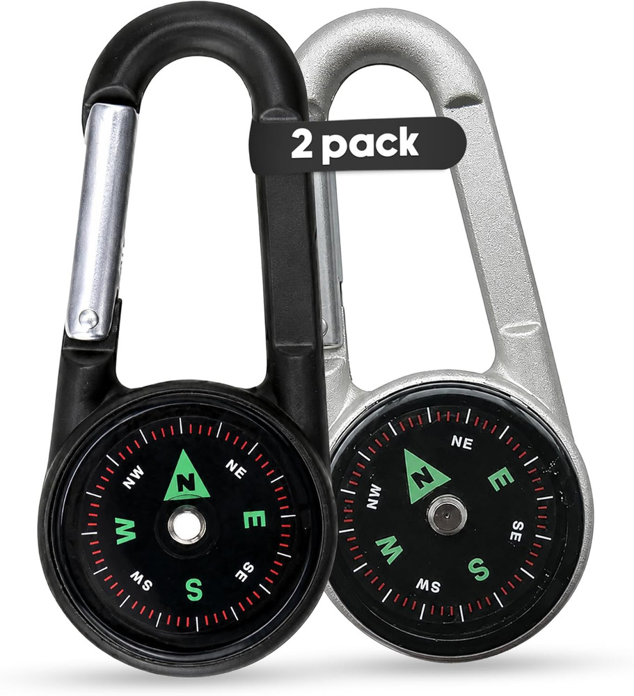 2 Pack Carabiner Clip on Compass Hiking – Compact Compass Keychain Backpacks | S