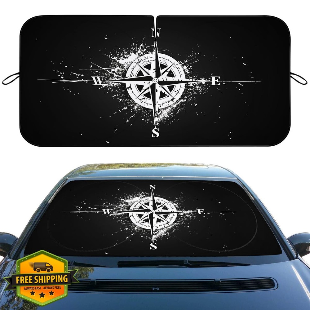 Zyprox Black White Compass 59″x31.5″ Sunshade