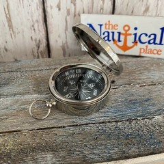 Silver Finish Brass Compass With Lid – Nautical Necklace Pendant – Keychain