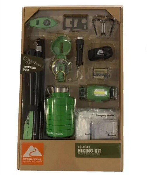 Ozark Trail 13 Piece Hiking Kit Bundle Camping Trekking Poles Headlamp Compass