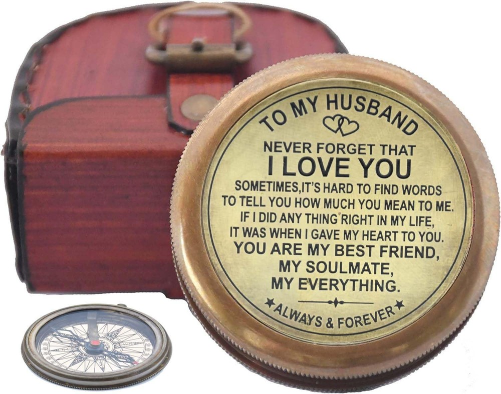 to My Husband I Love You, Brass Compass Engraved Gifts for Men, Bronze for Me…
