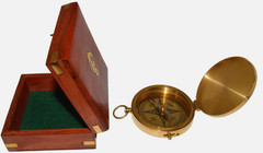 Large 4″ Brass Compass & Rosewood Storage Box, Fully Functional, Nautical Pirate