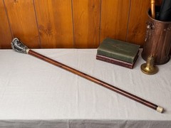 Vintage Owl Head Walking Cane 37 Inch Wood Shaft Bird Handle Collectible Decor