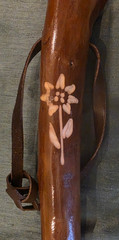 Vintage Handmade Polished Wood German Hiking Stick W/ Metal Bottom Stake & Leath