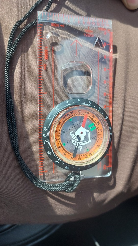 USCCA Hiking Compass Plastic with Ruler Clear Black Orange Decimal & Imperial