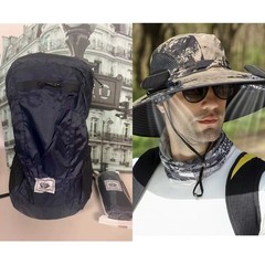 2Pcs Travel Set Waterproof Backpack + Solar USB Fan Sun Hat Adjustable