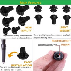 Monfasye Trekking Poles Tips, Rubber Hiking Sticks End Caps Large, 6 Pieces