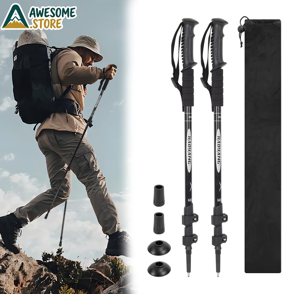 2X Trekking Poles Nordic Walking Hiking Sticks Adjustable Anti-shock Alpenstock