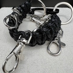 Black Paracord Keychain Wristlet Multi Clip Carabiner Key Holder EDC Tactical