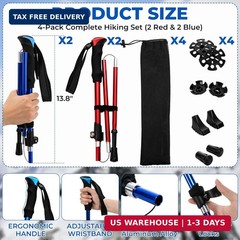 4 Pcs Trekking Poles Set, Collapsible Aluminum Hiking Poles, Adjustable Folding
