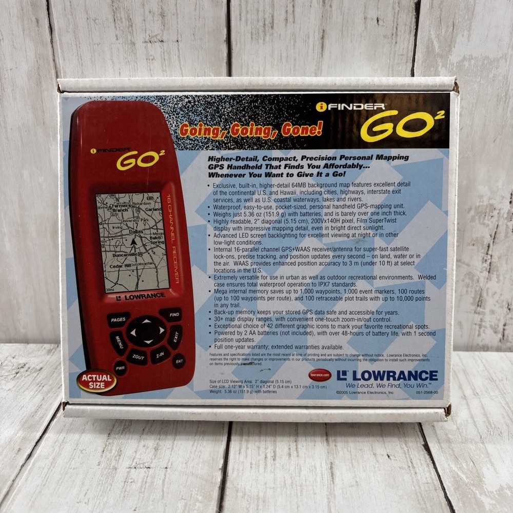LOWRANCE I FINDER GO2 HANDHELD GPS Personal Mapping GPS 16 channel Red w/box