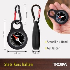 Troika Wegweiser, Item COS10/BK Pocket Compass with Carabiner Black